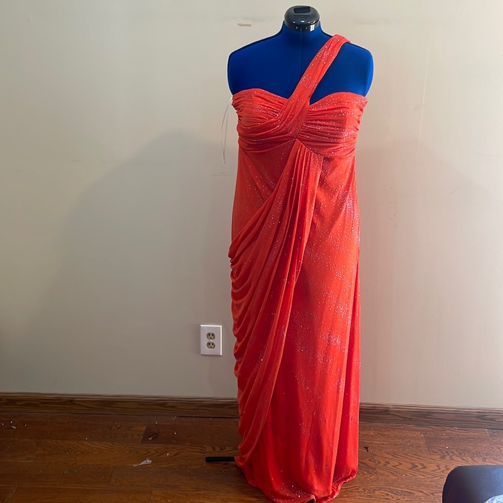 A orange one strap long dress